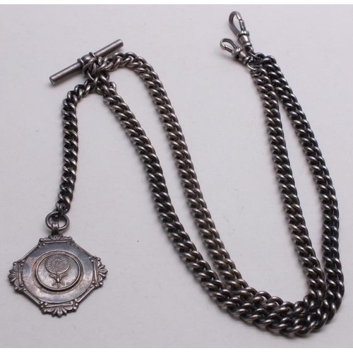 346 - SILVER DOUBLE ALBERT WATCH CHAIN & FOB 75g