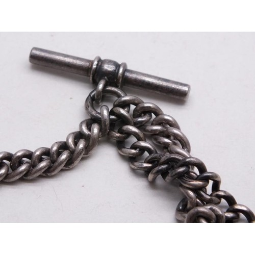 346 - SILVER DOUBLE ALBERT WATCH CHAIN & FOB 75g