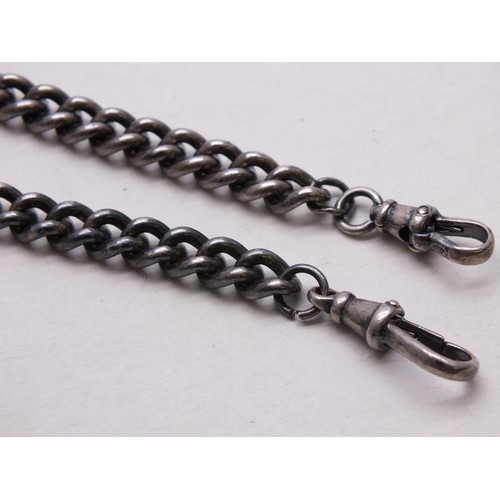 346 - SILVER DOUBLE ALBERT WATCH CHAIN & FOB 75g