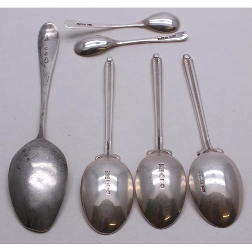 348 - SIX SILVER TEASPOONS AND SALT SPOONS