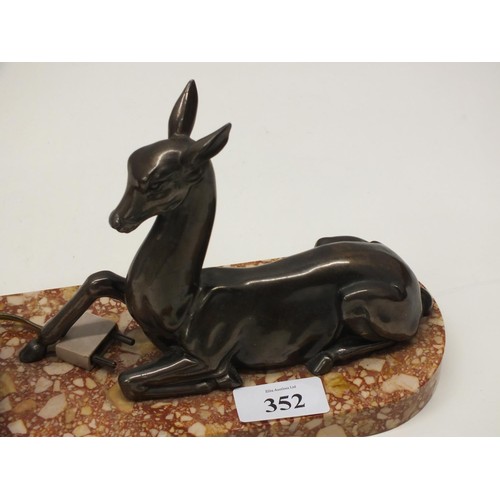 352 - ART DECO LIGHT NIGHT LIGHT LAMP WITH DEER ON MARBLE BASE