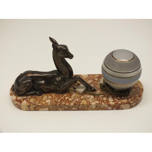 352 - ART DECO LIGHT NIGHT LIGHT LAMP WITH DEER ON MARBLE BASE