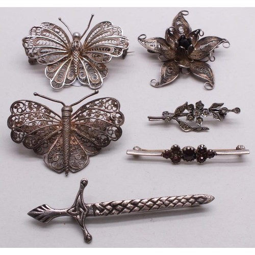 362 - SIX SILVER BROOCHES