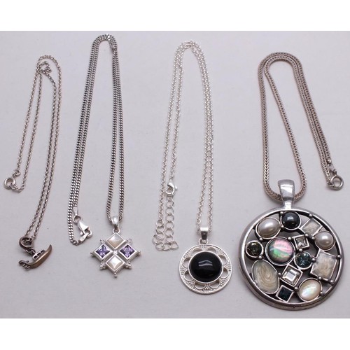 364 - THREE SILVER NECKLACES & WHITE METAL NECKLACE