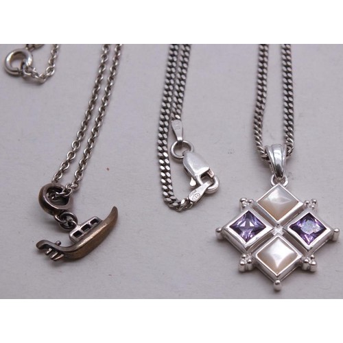 364 - THREE SILVER NECKLACES & WHITE METAL NECKLACE