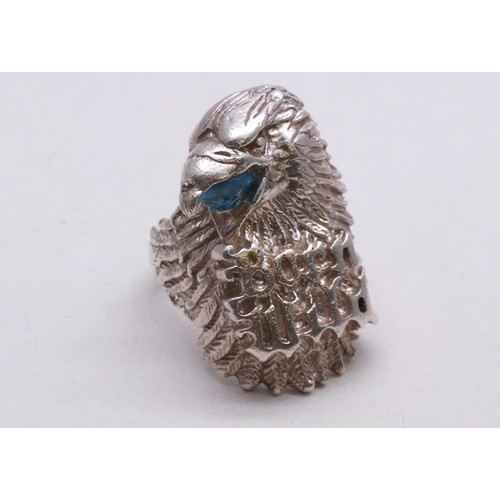 370 - LARGE SILVER EAGLE BORN WILD RING SIZE Z - 32g