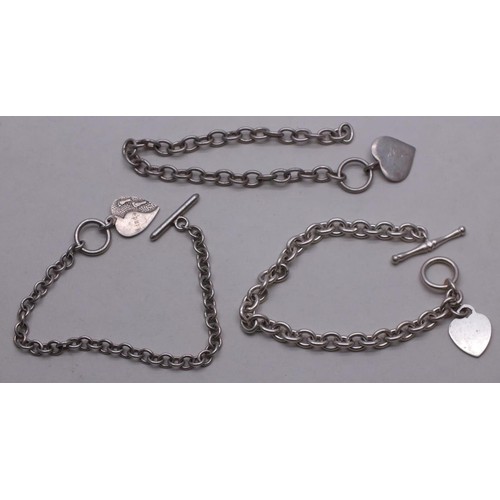 390 - 3 x SILVER T-BAR BRACELETS