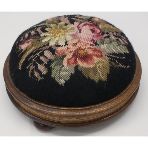 398 - ANTIQUE TAPESTRY ROUND FOOTSTOOL