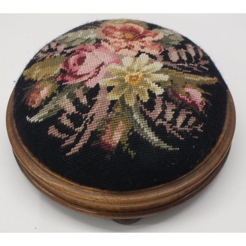 398 - ANTIQUE TAPESTRY ROUND FOOTSTOOL