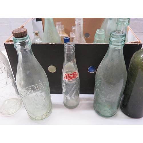 210 - COLLECTION OF OLD GLASS BOTTLES INCLUDES PEPSI COLA