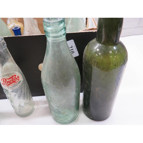 210 - COLLECTION OF OLD GLASS BOTTLES INCLUDES PEPSI COLA