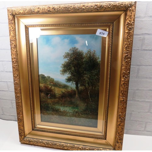 75 - VINTAGE COUNTRYSIDE LANDSCAPE OIL ON CANVAS SIGNED MELLINS IN ORNATE GOLD GILT FRAME