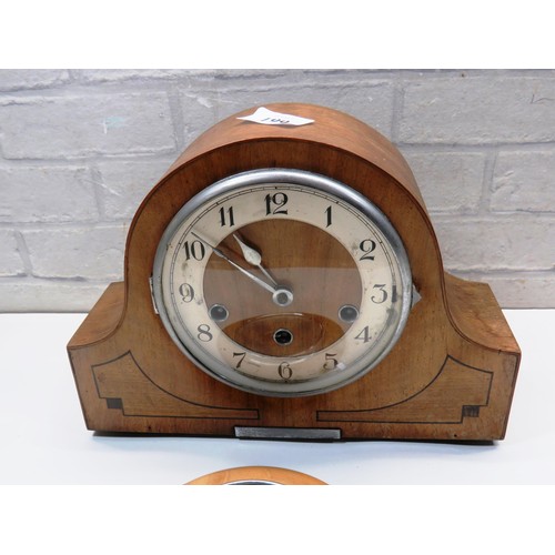 199 - ART DECO MANTLE CLOCK WITH KEY AND ANEROID BAROMETER