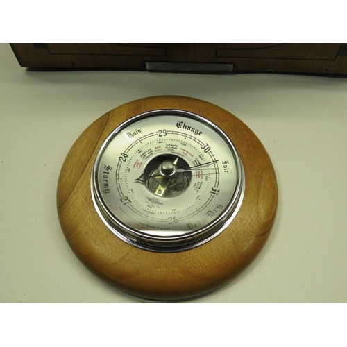 199 - ART DECO MANTLE CLOCK WITH KEY AND ANEROID BAROMETER