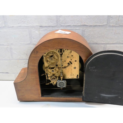 199 - ART DECO MANTLE CLOCK WITH KEY AND ANEROID BAROMETER