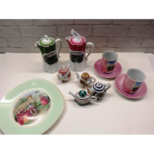 244 - VINTAGE COLLECTABLE CERAMICS INCLUDES MINIATURE TEAPOTS, MIDWINTER STYLE CRAFT PLATE AND LANDMARK SC... 