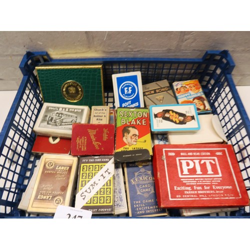 247 - JOBLOT OF VINTAGE PLAYING CARDS. GAMES AND CIGARETTE CARDS