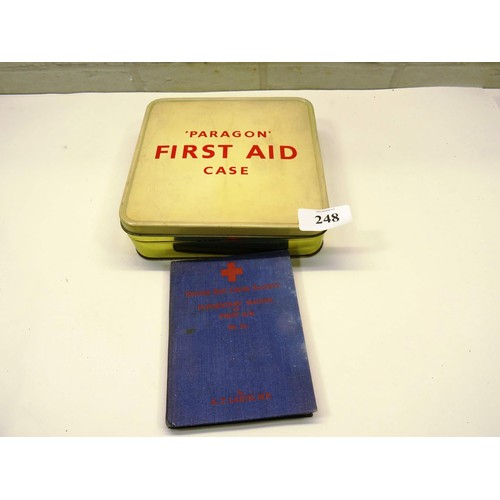 248 - VINTAGE PARAGON FIRST AID TIN COMPLETE & BRITISH RED CROSS FIRST AID MANUAL No 1A