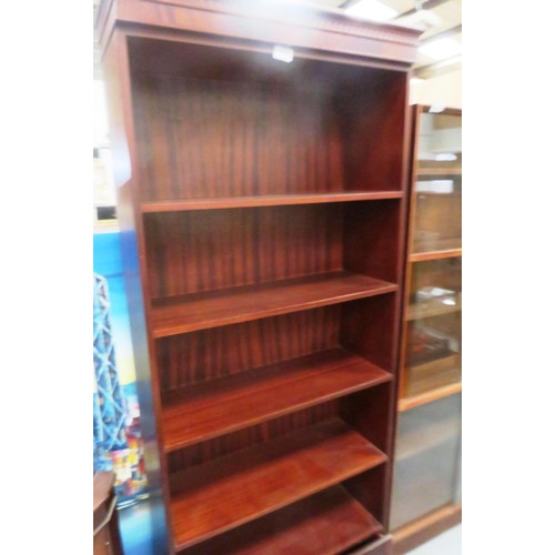 575 - CORNER DISPLAY CABINET OPEN BOOK CASE AND SLIDING GLASS FRONTED/ BOOK SHELF DISPLAY CABINET