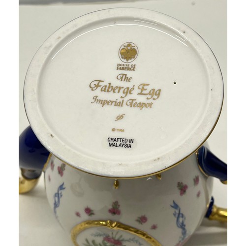 83A - FRANKLIN MINT HOUSE OF FABERGE IMPERIAL EGG 22kt PINK ROSES TEAPOT WITH CERTIFICATE OF AUTHENTICITY