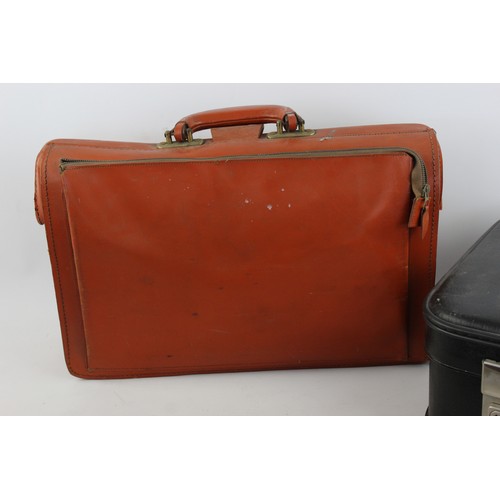 415 - 3 x Antique / Vintage Suitcases Various Sizes includes Leather & Black Spartan Case