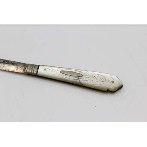 419 - 2 x Antique / Vintage Hallmarked 925 STERLING SILVER Knives Includes mother of pearl Handles 50g