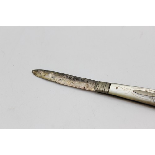 419 - 2 x Antique / Vintage Hallmarked 925 STERLING SILVER Knives Includes mother of pearl Handles 50g