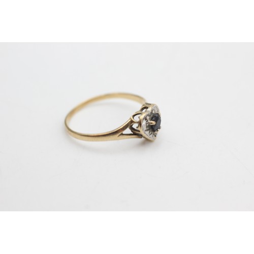 420 - 9ct gold vintage sapphire heart ring (1.4g)Size-Q