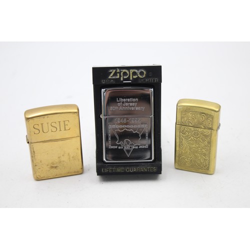 422 - 3 x Assorted ZIPPO Cigarette LIGHTERS Includes Vintage, Boxed, Brass, Slimline Etc