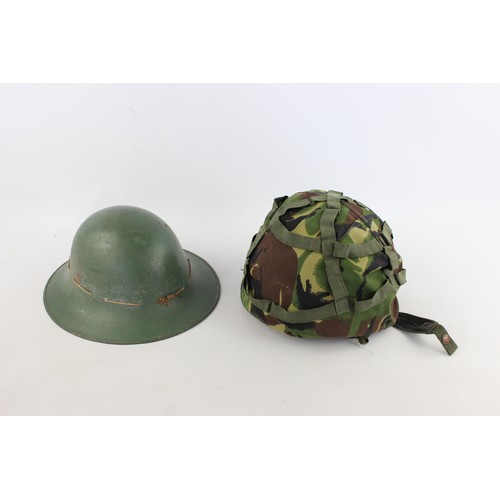 449 - 2 x Assorted MILITARY Helmets Includes WW2 Zuckerman, Modern with Camouflage Cover