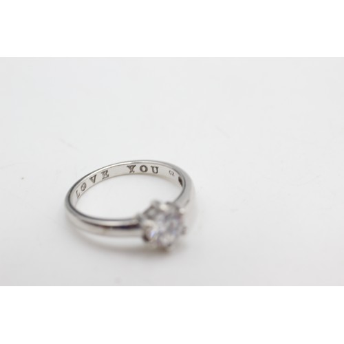 452 - 9ct white gold vintage clear gemstone solitaire ring (3g)Size-O