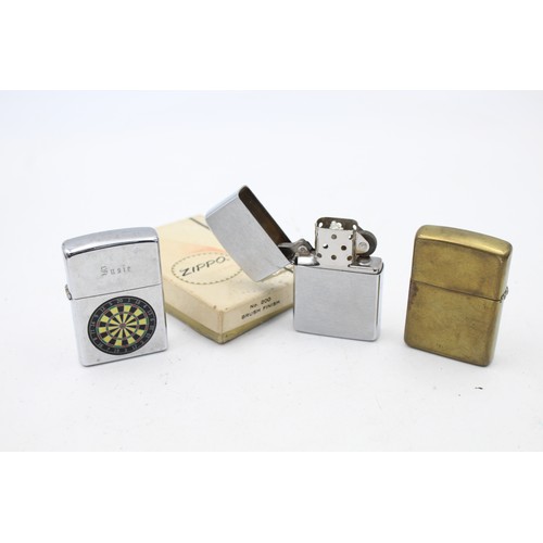 458 - 3 x Assorted ZIPPO Cigarette LIGHTERS Includes Vintage, Boxed, Brass, Darts Etc