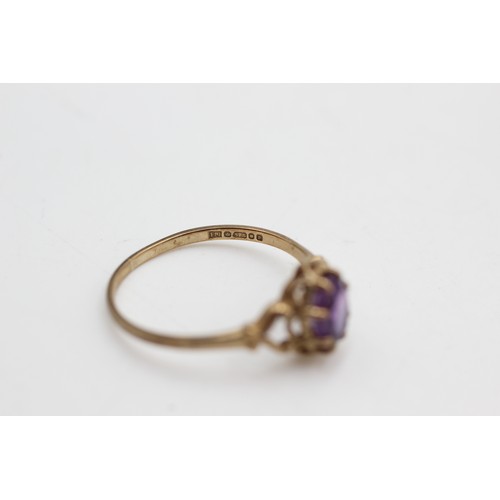 464 - 9ct gold vintage amethyst solitaire ring (1.3g)Size-O