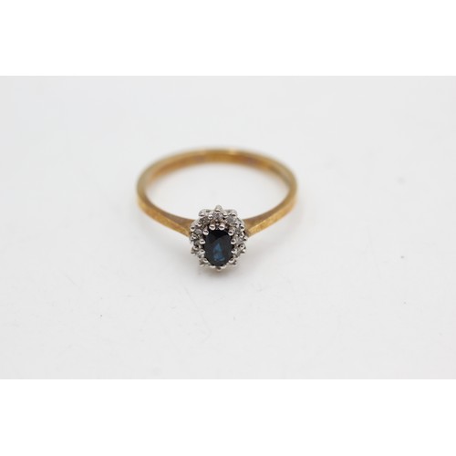 496 - 9ct gold diamond & sapphire halo dress ring (1.9g)Size-O