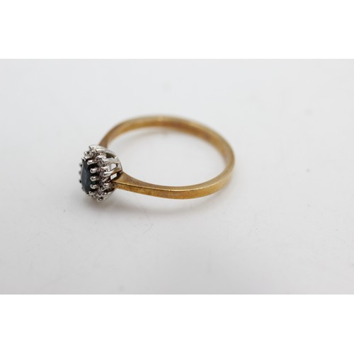 496 - 9ct gold diamond & sapphire halo dress ring (1.9g)Size-O