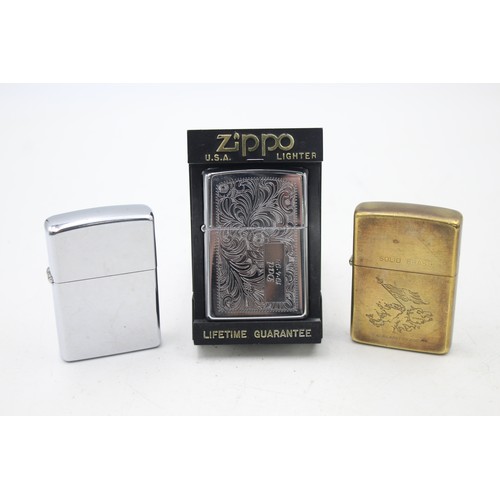 505 - 3 x Assorted ZIPPO Cigarette LIGHTERS Inc Vintage, Brass, Boxed, Plain Etc