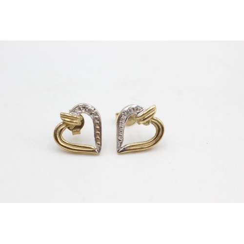 506 - 9ct gold vintage diamond heart earrings (2.1g)