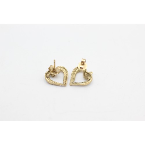 506 - 9ct gold vintage diamond heart earrings (2.1g)