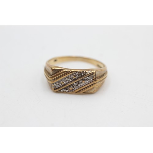 508 - 9ct gold vintage diamond signet ring (3.4g)Size-T