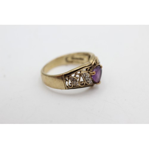 512 - 9ct gold vintage amethyst & diamond dress ring (3.4g)Size-N