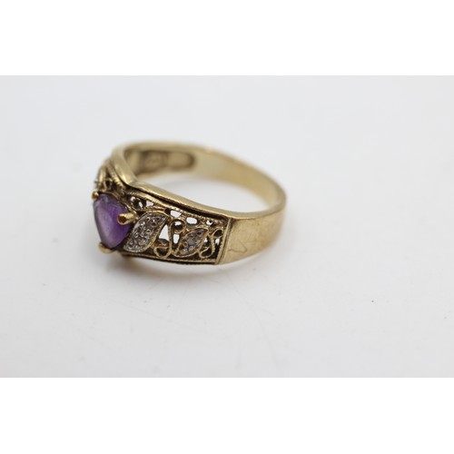 512 - 9ct gold vintage amethyst & diamond dress ring (3.4g)Size-N