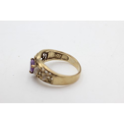 512 - 9ct gold vintage amethyst & diamond dress ring (3.4g)Size-N