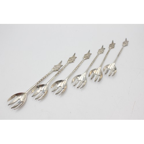 531 - 6 x Vintage Stamped .800 CONTINENTAL SILVER Souvenir Salad Forks (74g)