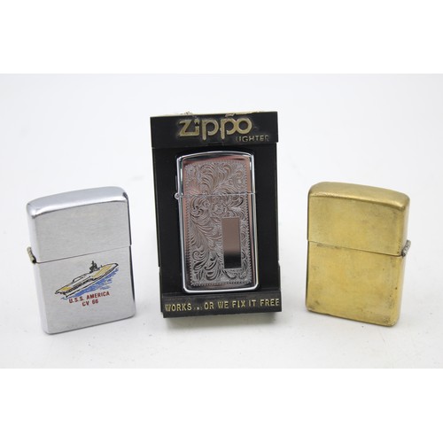 533 - 3 x Assorted ZIPPO Cigarette LIGHTERS Includes Vintage, Boxed, Brass, Slimline Etc