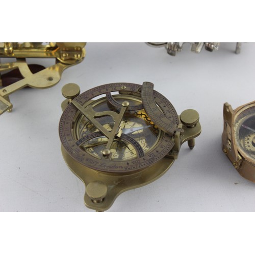 534 - 5 x Assorted Brass Sextant & Compasses Includes Vintage, Boxed, Natural Sine Etc