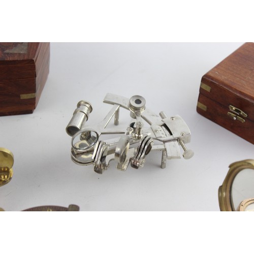 534 - 5 x Assorted Brass Sextant & Compasses Includes Vintage, Boxed, Natural Sine Etc