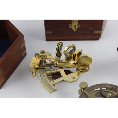 534 - 5 x Assorted Brass Sextant & Compasses Includes Vintage, Boxed, Natural Sine Etc