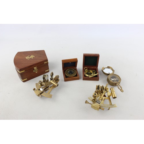 541 - 5 x Assorted Brass Sextant & Compasses Includes Vintage, Boxed, Natural Sine Etc