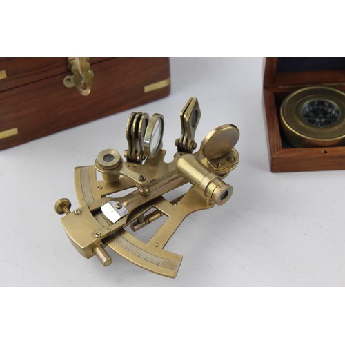 541 - 5 x Assorted Brass Sextant & Compasses Includes Vintage, Boxed, Natural Sine Etc