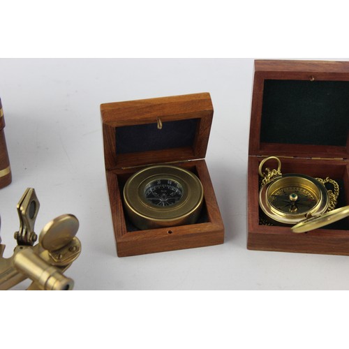 541 - 5 x Assorted Brass Sextant & Compasses Includes Vintage, Boxed, Natural Sine Etc